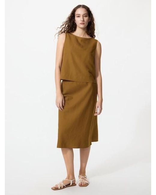 Uniqlo Natural Linen Blend Narrow Midi Skirt