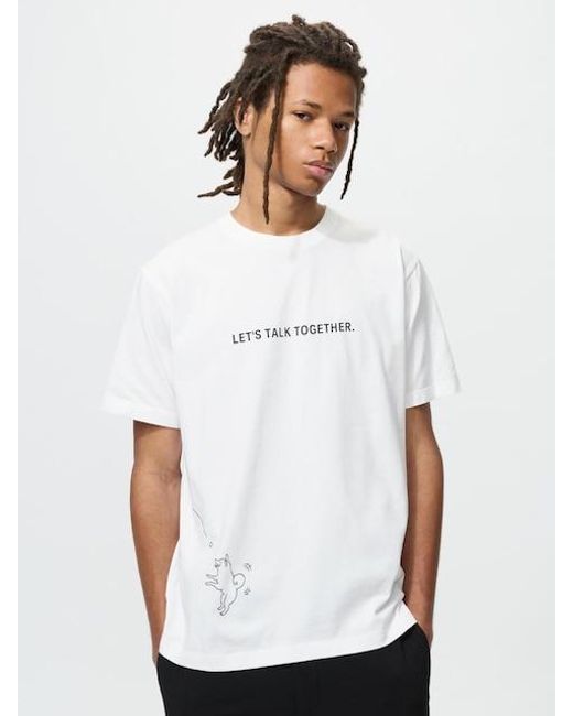 Uniqlo White Peace For All T-Shirt (Hideki Kuriyama) for men