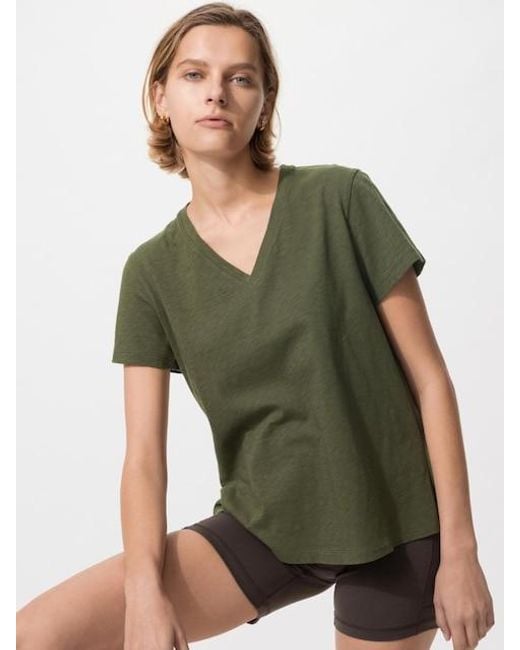 Uniqlo Green Slub Jersey V Neck T-Shirt