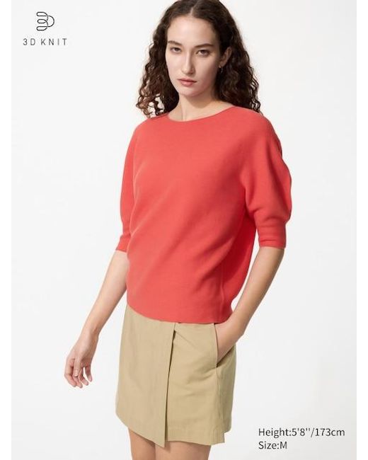 Uniqlo Red 3D Knit Seamless Cotton Crew Neck Jumper (Short Sleeve)