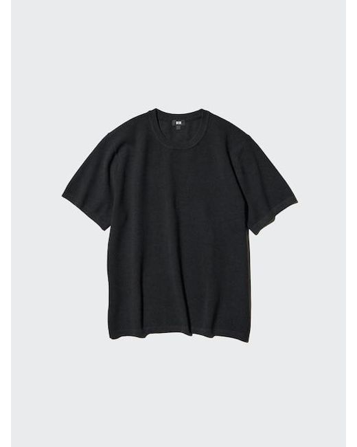 Uniqlo Black Washable Milano Ribbed Knitted T-Shirt for men