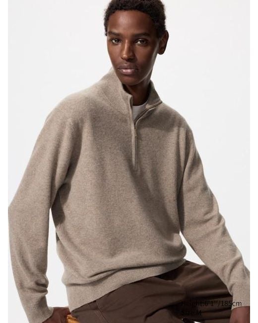 Uniqlo Brown 100% Cashmere Half-Zip Jumper for men