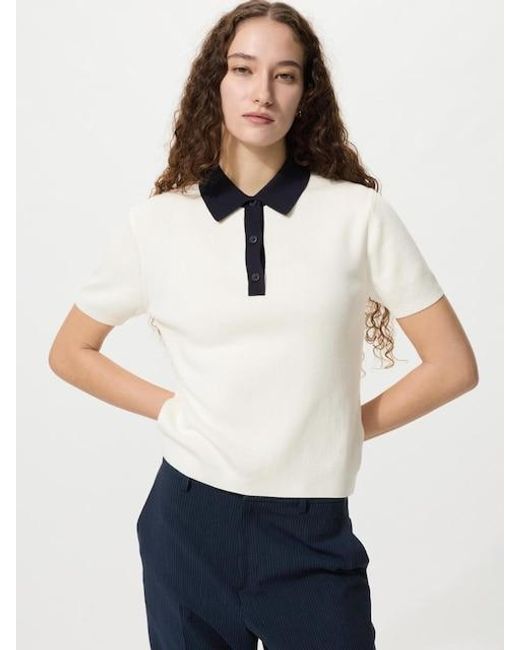Uniqlo White Polo Jumper (Short Sleeve, Colour Block)