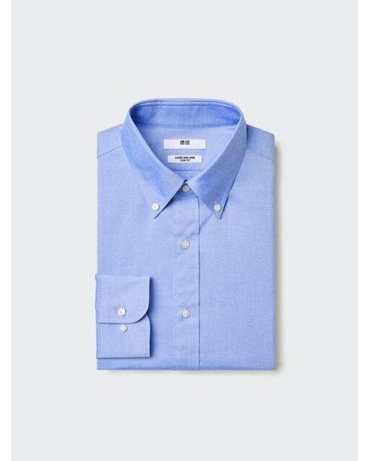 Uniqlo Blue Super Non-Iron Slim Fit Shirt (Button Down Collar) for men