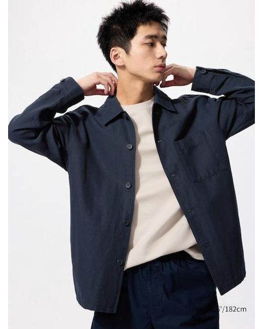 Uniqlo Leinenmix Hemdjacke in Blue für Herren