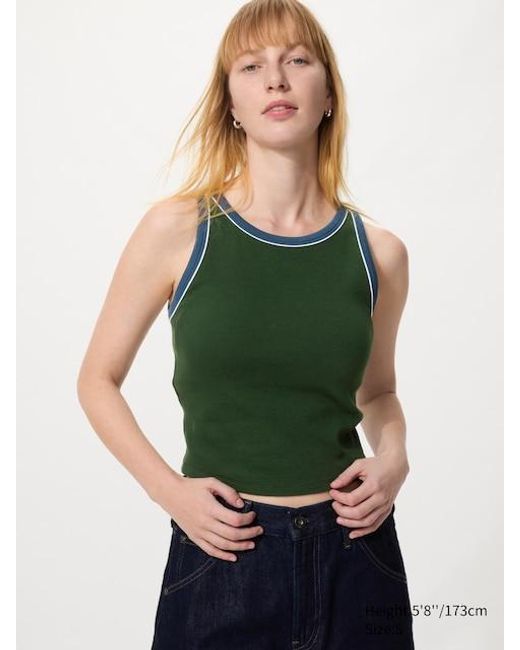 Uniqlo Ribbed Cropped Bra Top (Ringer) in Green | Lyst UK