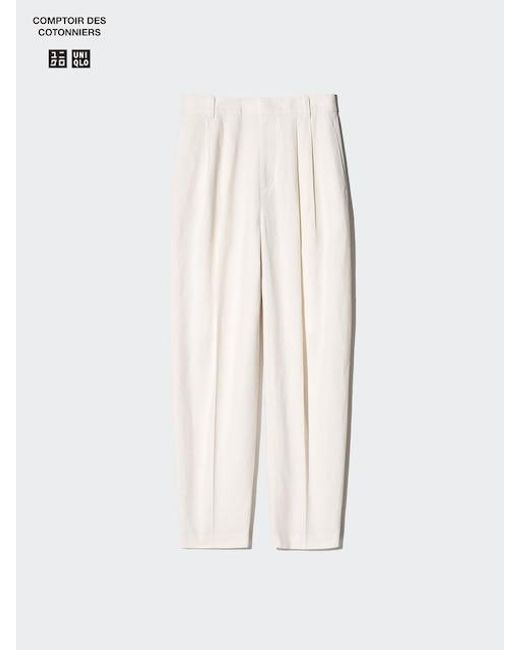 Pantalón Lino Mezcla Barrel Leg Uniqlo de color White