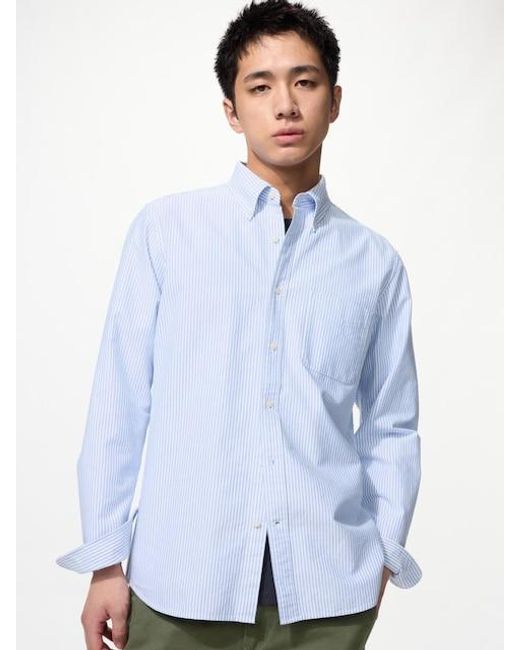 Uniqlo Blue Slim Fit Oxford Shirt (Striped) for men