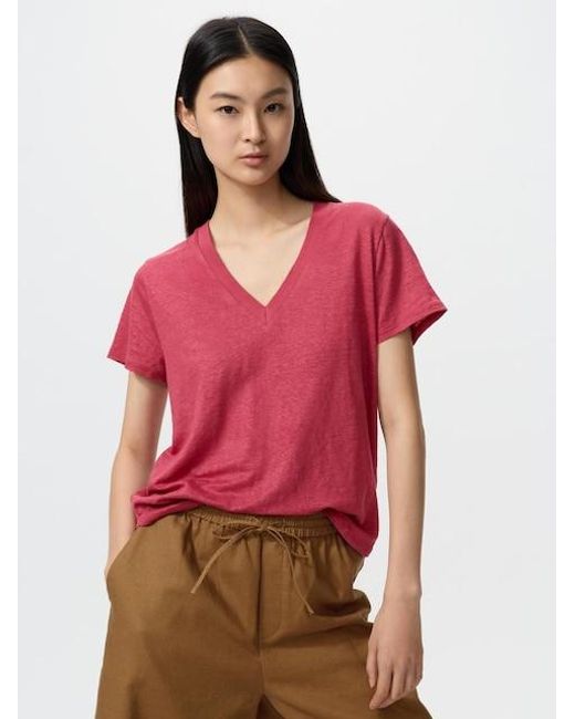 Uniqlo Red Linen V Neck T-Shirt