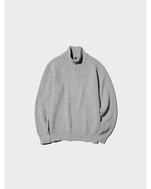 Uniqlo Gray Soufflé Yarn Half-Zip Jumper for men