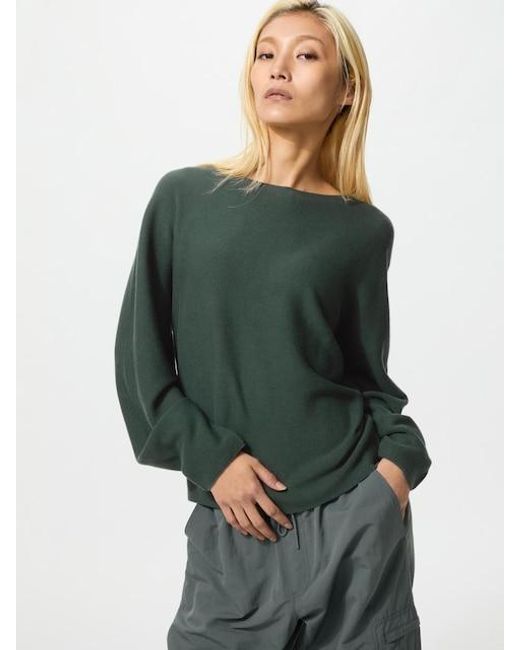 Uniqlo Green 3D Seamless Knit Cotton Crew Neck Volume Sleeve Jumper