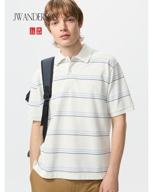 Uniqlo White Dry Piqué Polo Shirt (Multi Striped) for men