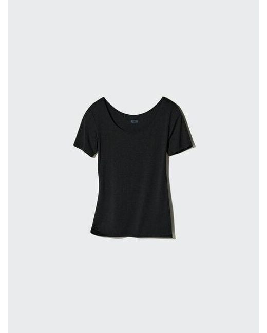 Uniqlo Black Heattech Scoop Neck T-Shirt (Short Sleeve)