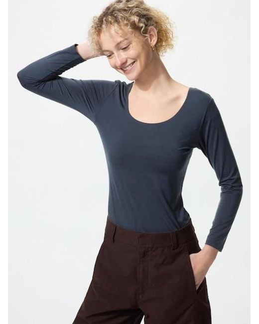 Uniqlo Blue Heattech Scoop Neck T-Shirt (Long Sleeve)