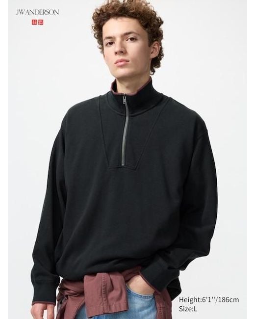 Uniqlo Black Sweat Half-Zip Pullover for men