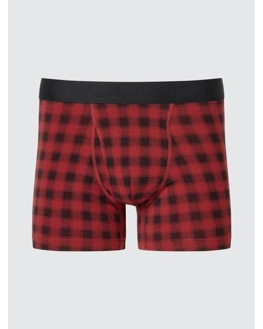 Uniqlo Red Cotton Boxer Briefs (Checked) for men