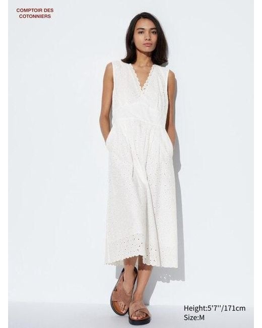 Uniqlo White Baumwolle Kleid (Stickerei)