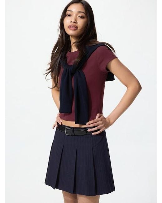 Uniqlo Blue Pleated Skort (Striped)