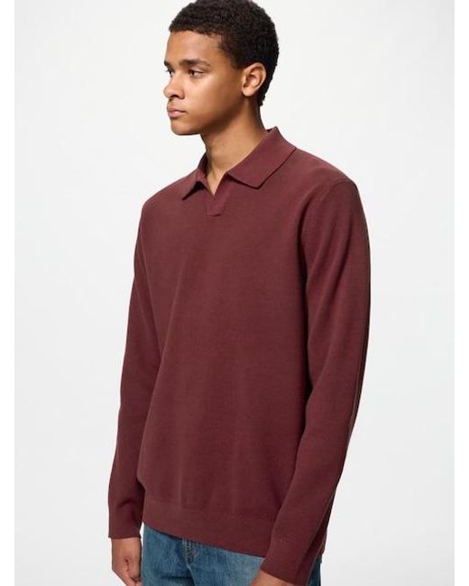 Uniqlo Red Washable Milano Ribbed Skipper Polo Jumper for men