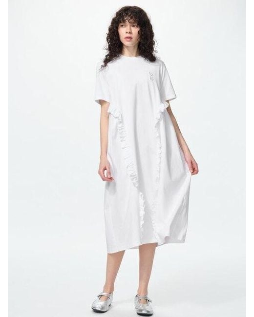 Uniqlo White Frill T-Shirt Dress (Short Sleeve)