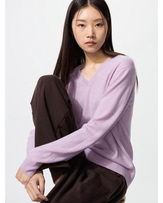 Uniqlo Purple 100% Cashmere V Neck Jumper