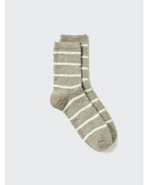 Uniqlo White Heattech Socks (Fluffy, Striped) for men