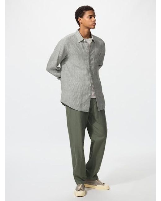Uniqlo Gray Linen Blend Relaxed Trousers for men