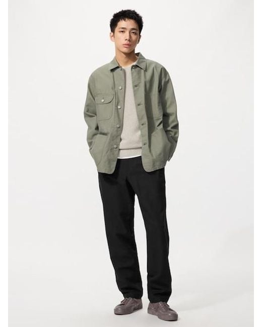 Uniqlo Green Linen Blend Relaxed Trousers for men