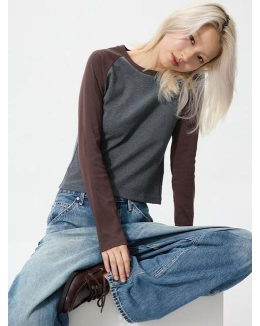 Uniqlo Gray Mini T-Shirt (Raglan, Long Sleeve)