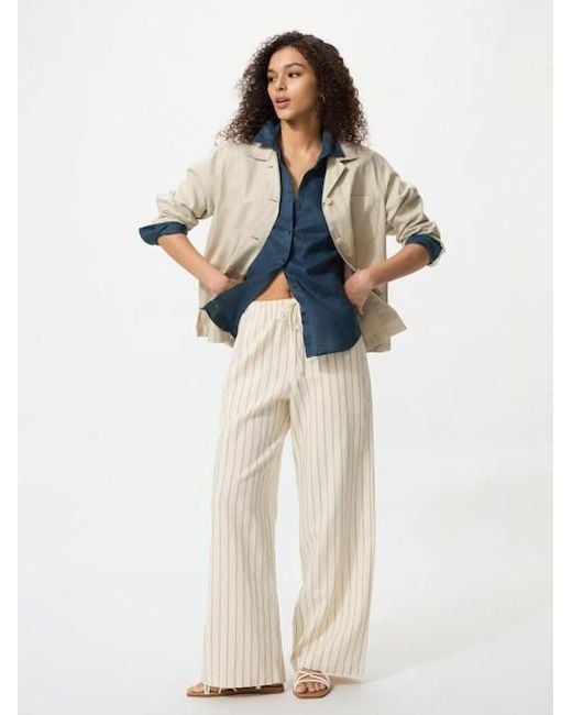 Uniqlo Natural Linen Blend Easy Trousers (Striped, Longer)