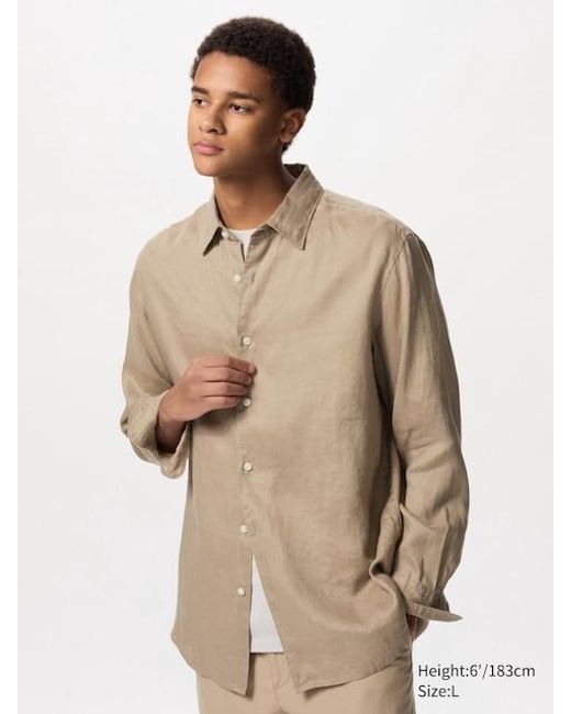 Camisa 100% Lino Prémium Uniqlo de hombre de color Natural