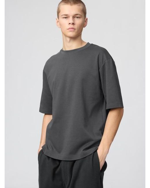 Uniqlo Gray Airism Cotton Oversized Crew Neck T-Shirt for men