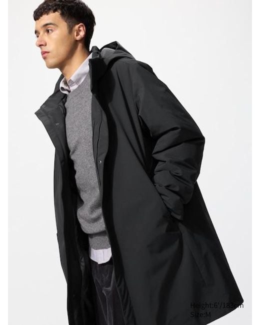 Piumino Piume Ibride Riciclate Con Cappuccio Taglio Lungo di Uniqlo in Black da Uomo