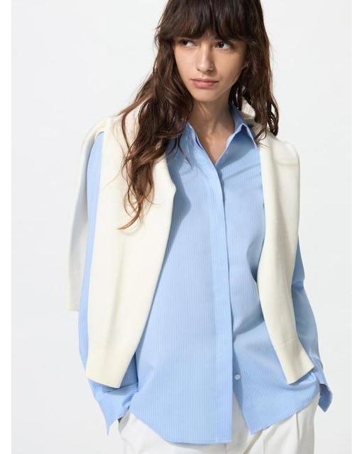 Uniqlo Blue Rayon Blouse (Striped)