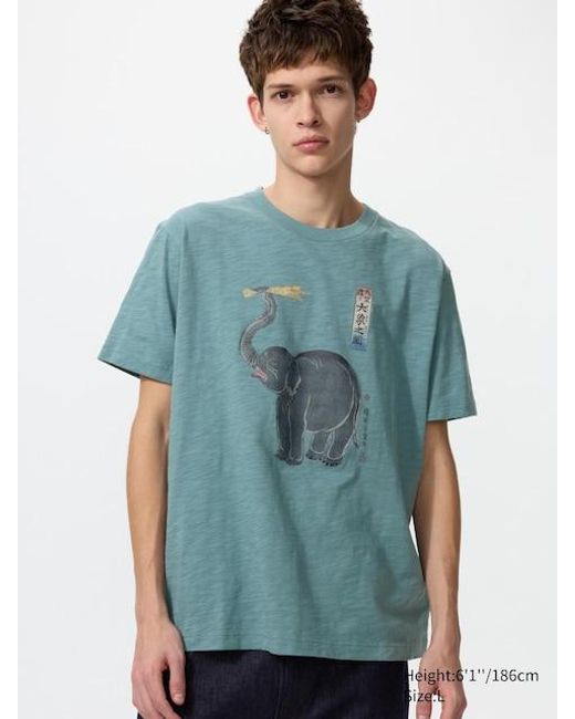 Uniqlo Blue Ukiyo-E Animals Ut Graphic T-Shirt for men