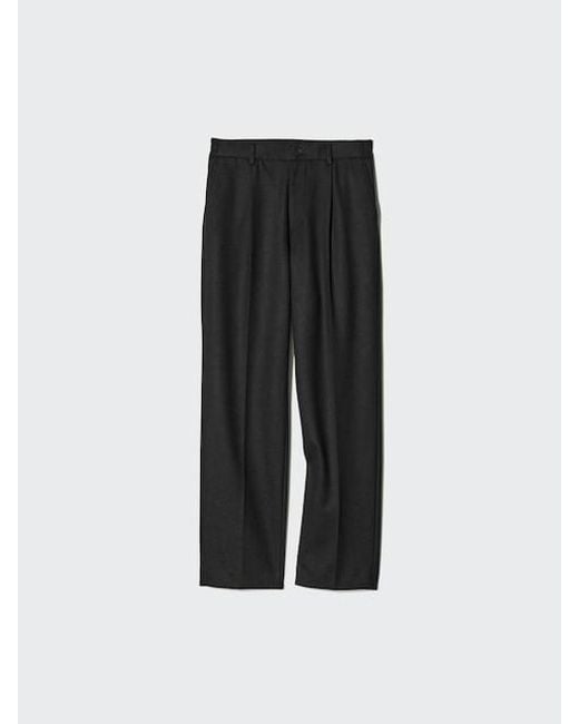 Uniqlo Black Pleated Wide Trousers (Brushed Jersey, Longer) for men
