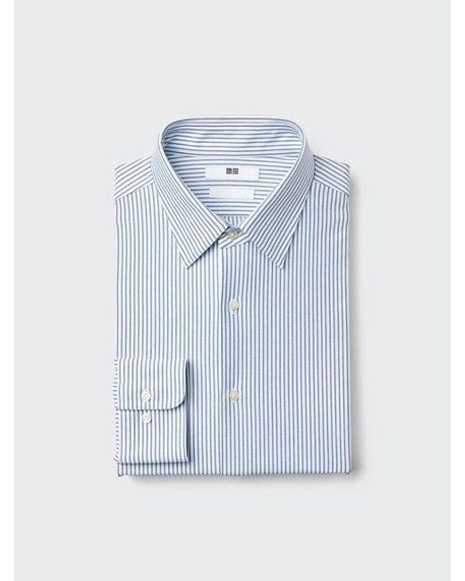 Uniqlo Blue Super Non-Iron Jersey Slim Fit Shirt (Regular Collar, Stripe) for men