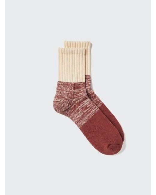 Uniqlo White Heattech Half Socks (Colour Block, Pile, Soft Fit) for men