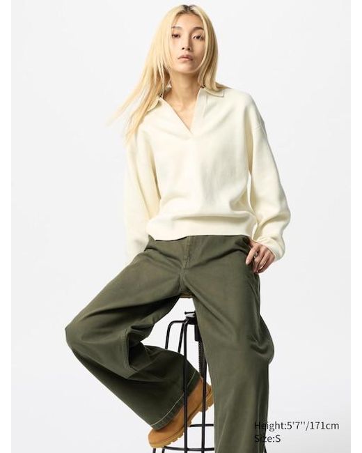 Maglione Cotone Con Colletto di Uniqlo in White