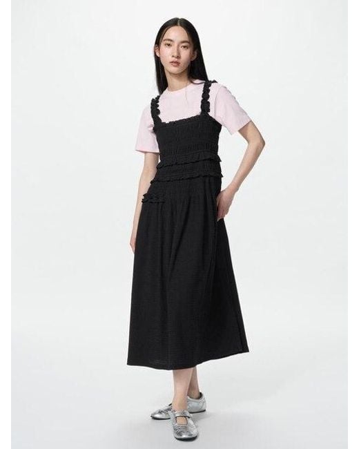Uniqlo White Shirring Dress (Sleeveless)