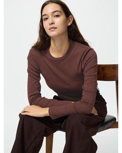 Uniqlo Brown Soft Ribbed T-Shirt (Long Sleeve)