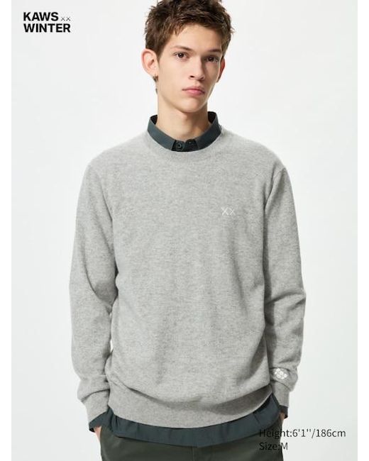 Uniqlo Gray Kaws Winter 100% Cashmere Crew Neck Jumper