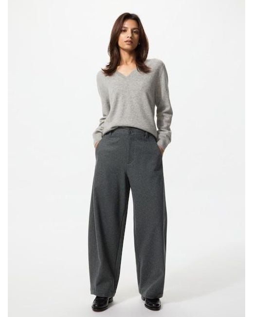 Uniqlo Gray Brushed Jersey Barrel Leg Trousers (Shorter)