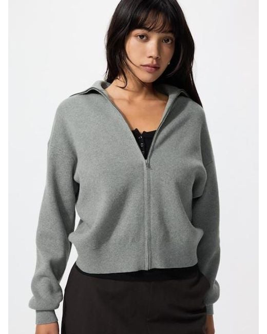Uniqlo Gray Smooth Cotton Full-Zip Cardigan