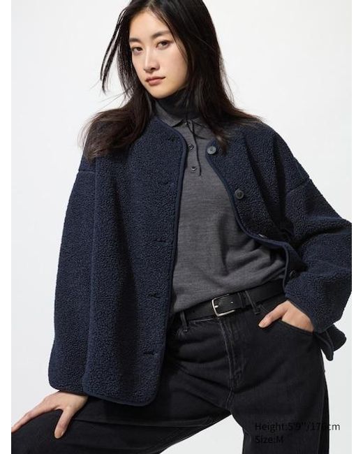 Uniqlo Blue Pile Lined Fleece Relaxed Cardigan