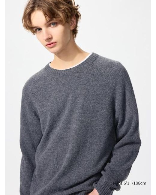 Uniqlo Gray Lambswool Crew Neck Jumper for men