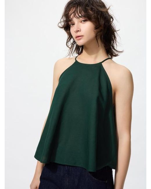 Uniqlo Green Rayon Linen Halterneck Blouse