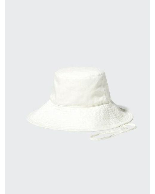 Uniqlo White Uv Protection Cotton Linen Wide Brim Hat