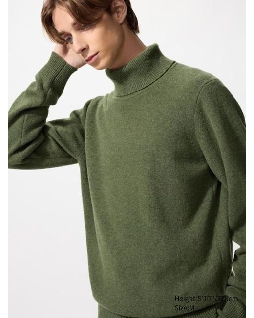 Uniqlo Green 100% Lambswool Turtleneck Jumper for men