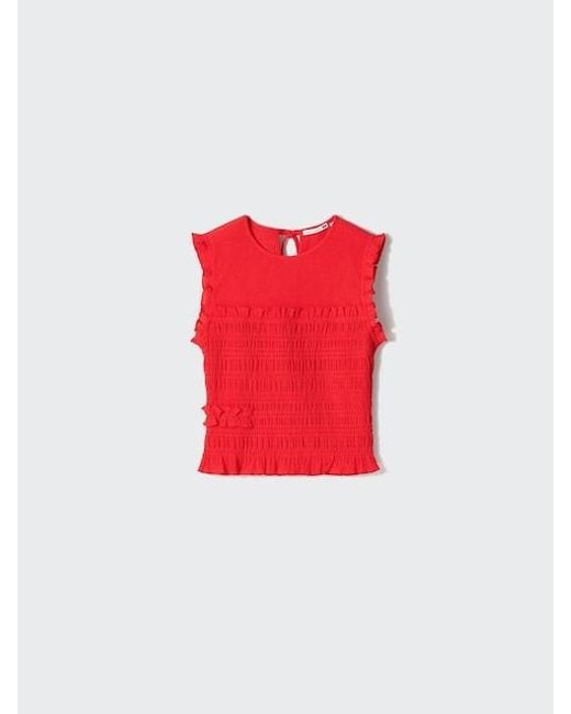 Uniqlo Red Shirring T-Shirt (Sleeveless)